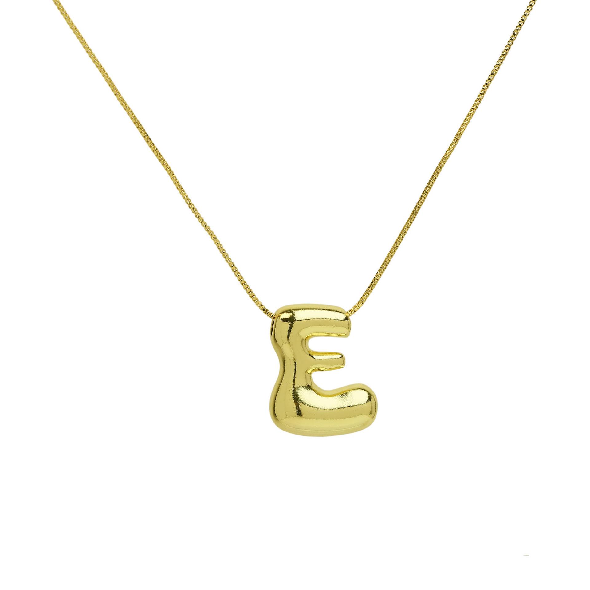 18K Gold Plated Copper Balloon Bubble Chubby Alphabet Pendant Necklace Pendant Only