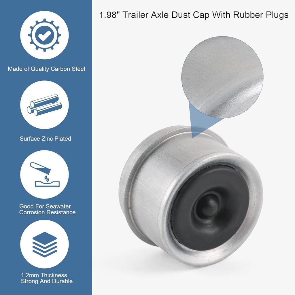 4pcs 1.98" Trailer Axle Dust Cap Cup Grease Cover Hub with Extra 4 Rubber Plugs for Most 2000 to 3500 Pound Axles Dexter Trailer Dexter EZ Lube