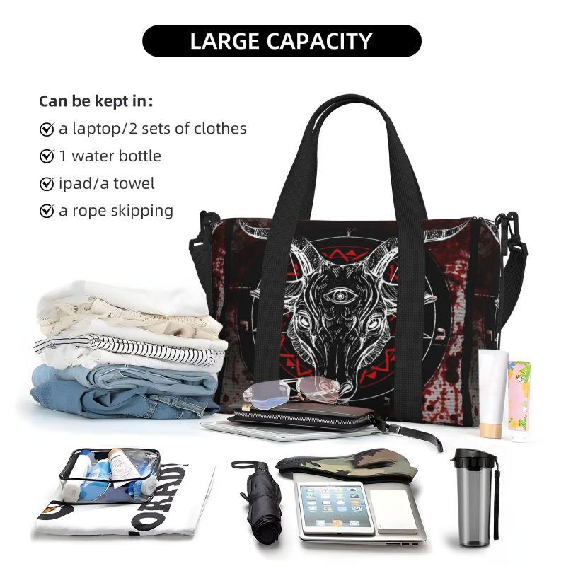 Pentagram with Demon Baphomet Satanic Goat Head Travel Duffel Bags Unisex Waterproof Carry on Luggage Bag Weekend Overnight Bag