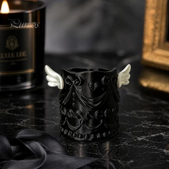 Multifunctional Desk Organizer 3D Printed Pen Holder, Large Capacity Dual-Purpose Makeup Brush Cute And Holder Pearlescent Angel Wing Relief