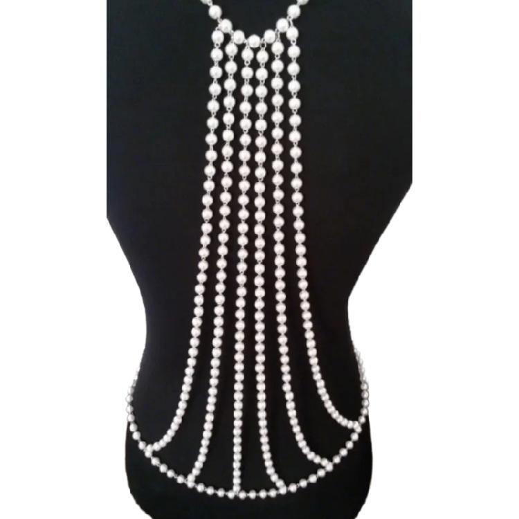 Sophisticated Pearls Body Chain With Gold Alloy Detail Unique Fashion Necklaces For Enhancing Your Evening Look серебряный