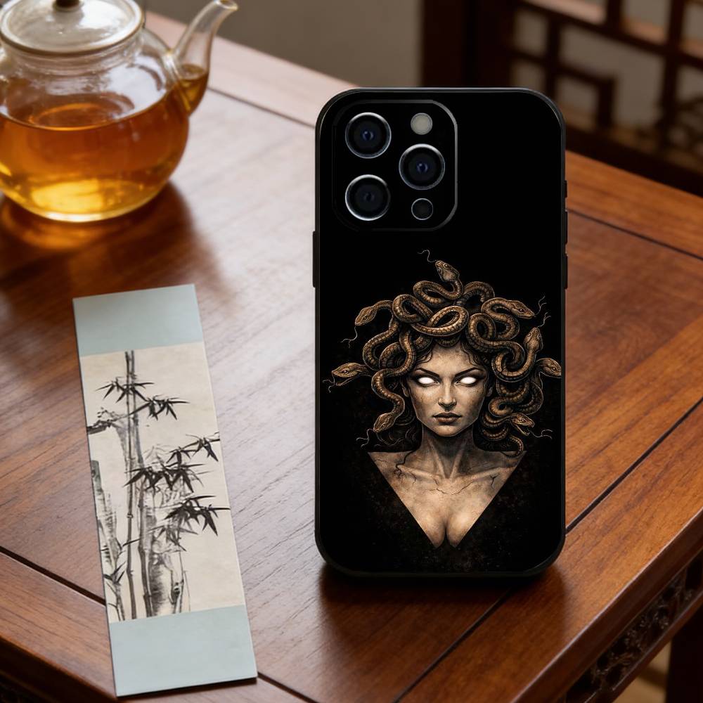 Greek Mythology Art Medusa Phone Case For iPhone 17, 16,15,14,13,12,11 Plus,Pro Max, Others Soft Black Cover