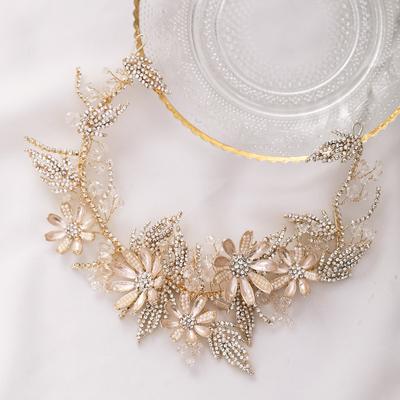 Trendy Wedding Tiara Baroque Crystal Flower Leaf Headdress Gold Rhinestone Headband Bridal Hair Jewelry Ms Wedding Accessories