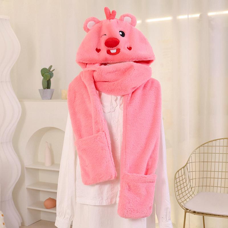 Adorable Capybara Plush Hat, Scarf & Gloves Set - Winter Cartoon Ear Protection