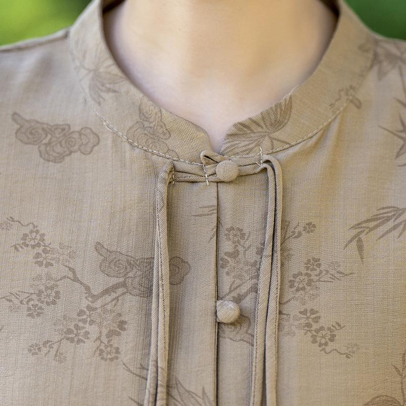 Summer Mid-Sleeve Chinese Style Blouse for Middle-Aged Women - Elegant and Lightweight