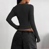 Fashion Women's Flared Cuff V-neck Top, Ribbed Knit Form-fitting Crop Top, Versatile Casual Top for Spring & Fall Outfits