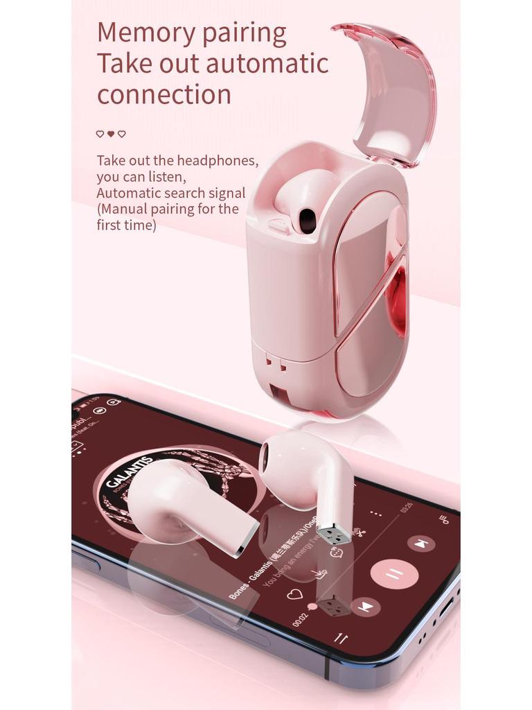 Heart-Shaped K520 Rotatable Bluetooth 5.4 TWS Headset - Deformable Dual Model