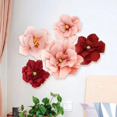 5pcs 25cm Crepe Paper Flower Multi Purpose Light Weight Wrinkles Paper Flower Stereoscopic Festival Decor Handmade DIY Flowers