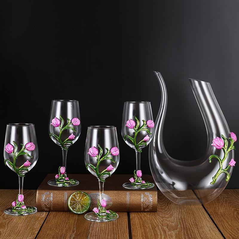 Kovové Skleněné Sklenice na Víno Sada Sklenice na Červené Víno Pohár Karafa Džbán Dávkovač Vína Křišťálové Sklo Sada na Víno Barové Sklo Nápojové Sklo Dárek