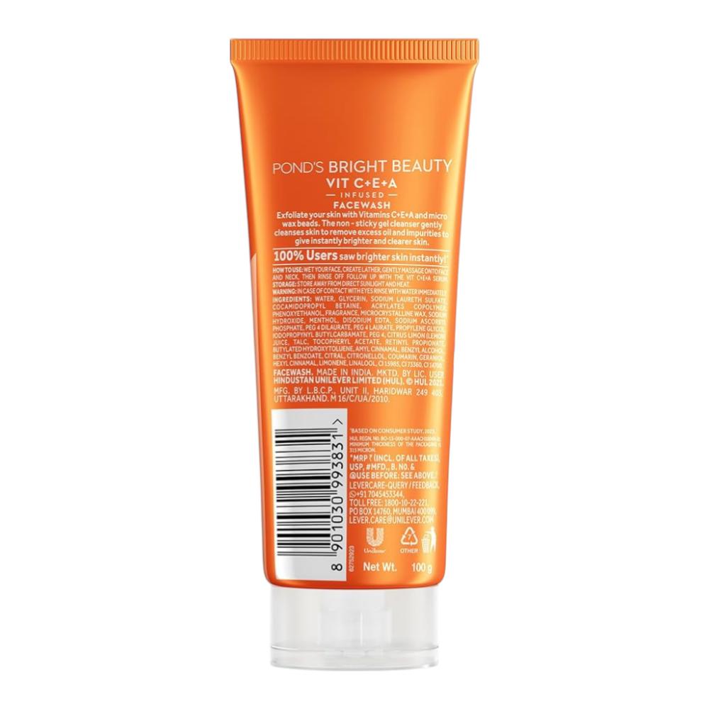 POND'S Bright Beauty Vitamin C E A Gel Face Wash 100ml For Glowing Skin Oil Control Instant Radiance Cleanser For All Skin Types