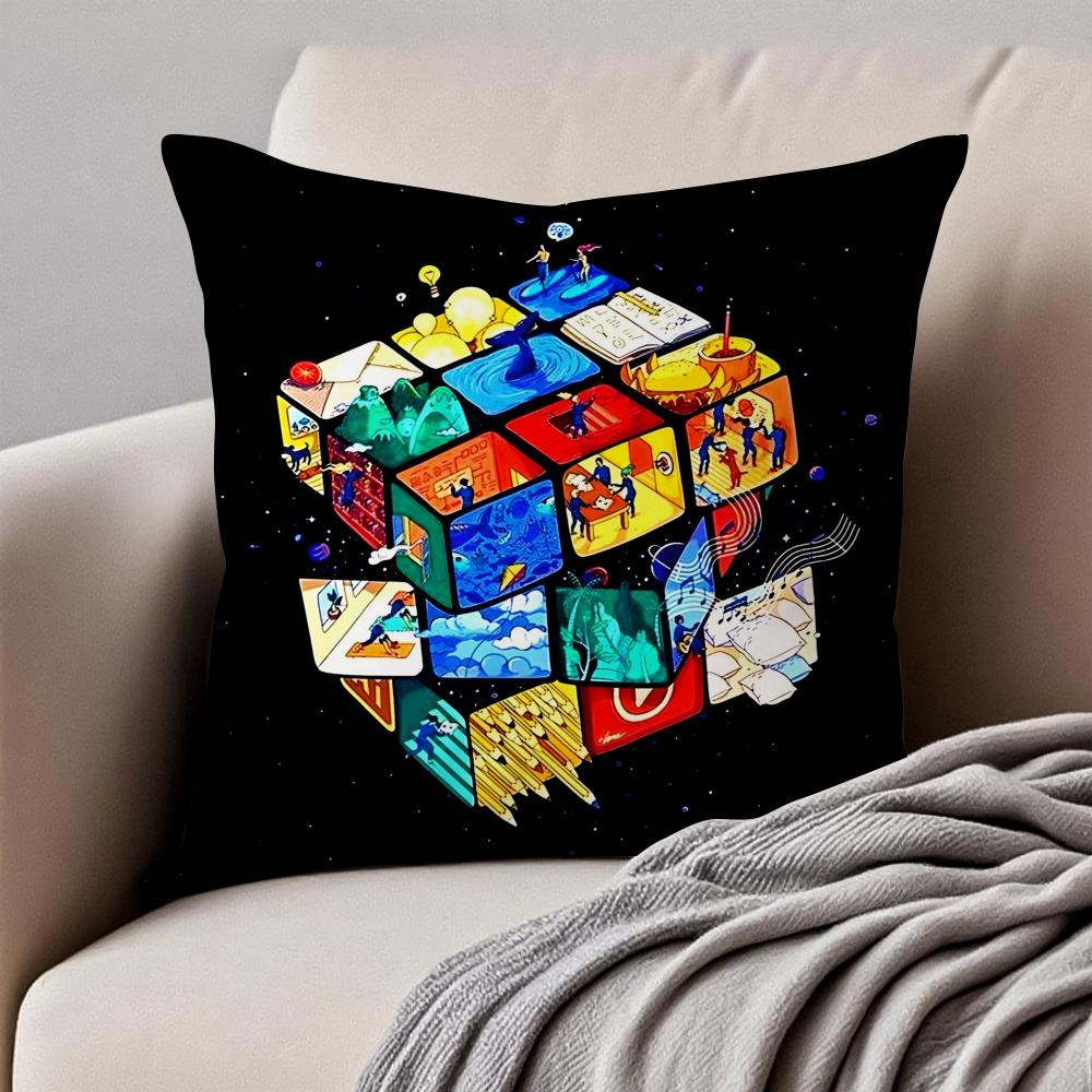 RRubiksES Cube Cushion Cover Pillowcase Antidustmite Invisible Zipper Short Plush Sofa Cushion