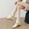 Popular White British Style Pointed Head Thick Heel Short Boots Women's 2025 New Autumn with Skirt High-end Feeling Stacked Boots