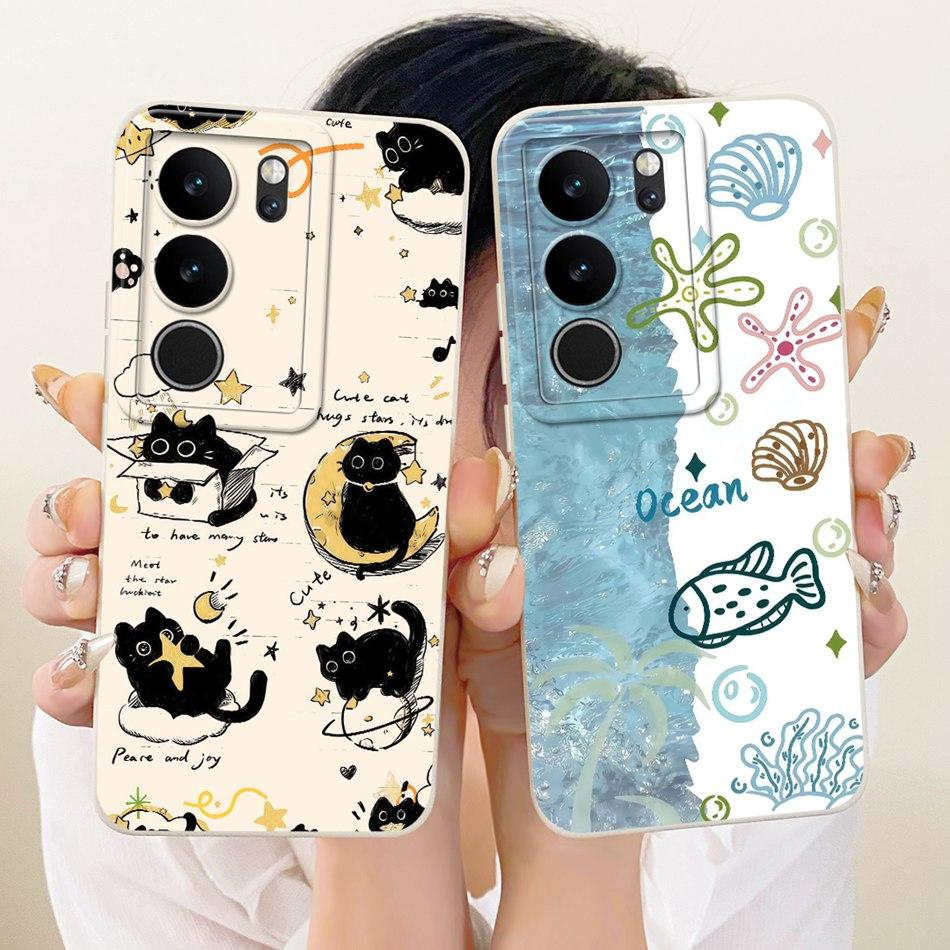 For Vivo V29 V29Pro Cute Cat Flower Cartoon Phone Case For Vivo V 29 V29 Pro V2250 V2251 Shockproof Soft Silicone Covers Bumpers
