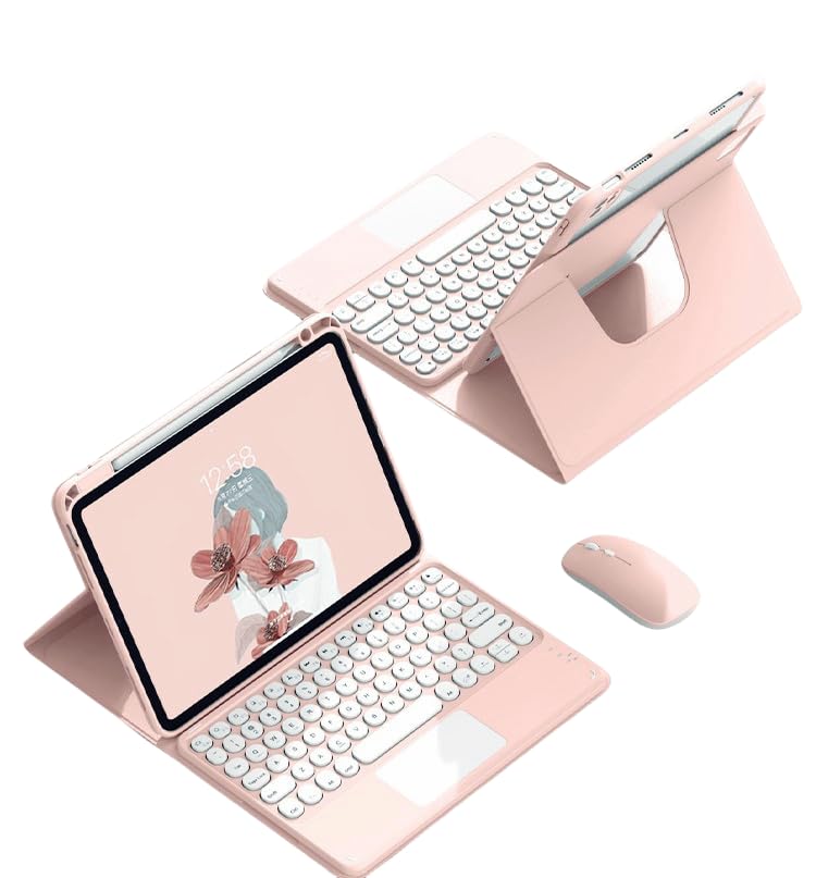 GOOVEN Keyboard Case for iPad Generation with Magnetic Detachable Clear Back and Pen Pink 10th/11th (2025/2022) Mouse, Touchpad, 360-Degree Rotation,