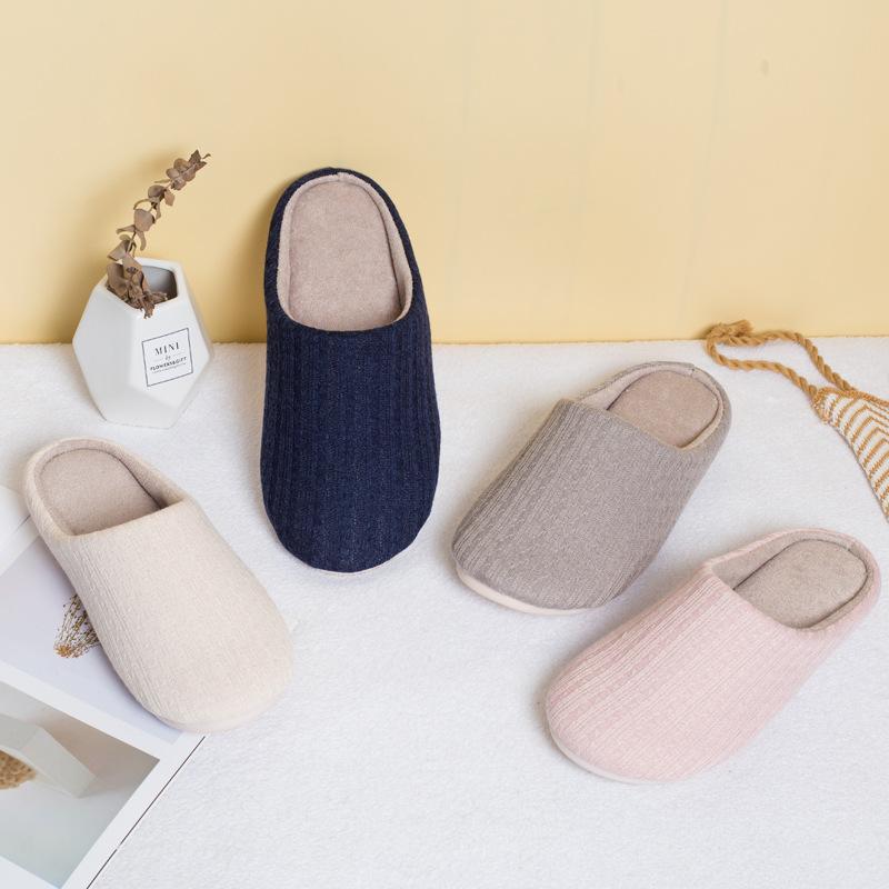 Japanese Korean Autumn Winter Couples Silent Soft Sole Home Unisex Cotton Slippers Wood Floor Anti Slip Quiet Slippers