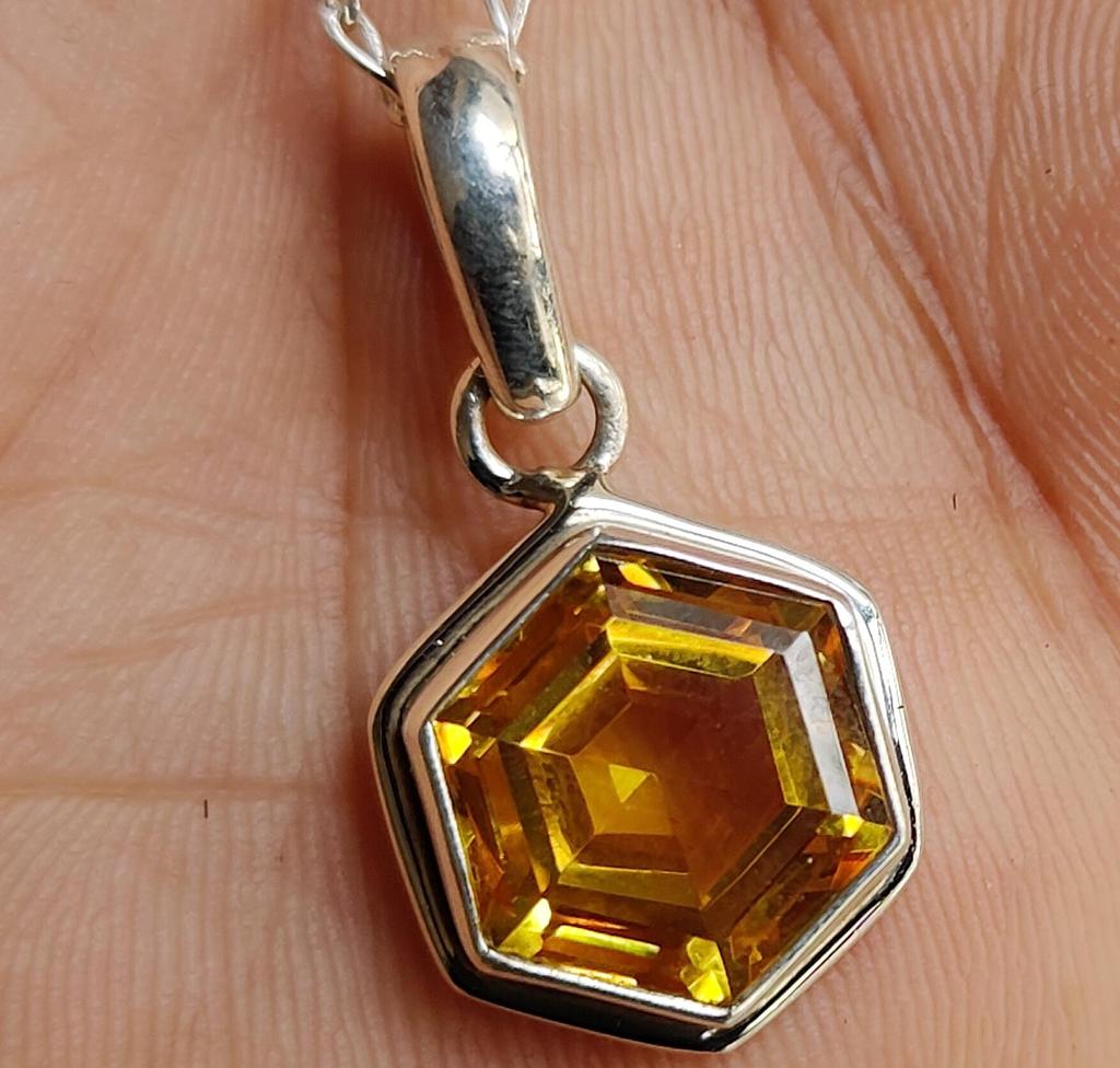 Citrine Pendant for Her, 925 Solid Silver, Handmade Jewelry, Boho Gemstone Pendant, Yellow Stone, Gift for Her, Womens Necklace