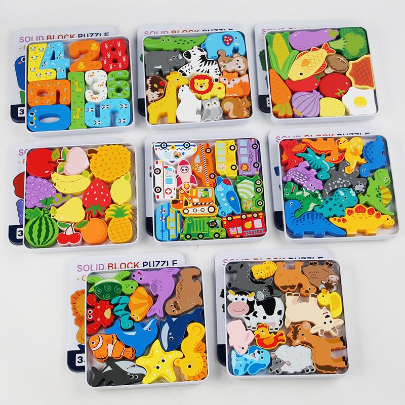 Children's Wooden Three-dimensional Hexagonal Puzzle Animal Traffic Puzzle Building Block Early Education Educational Enlightenment Toy