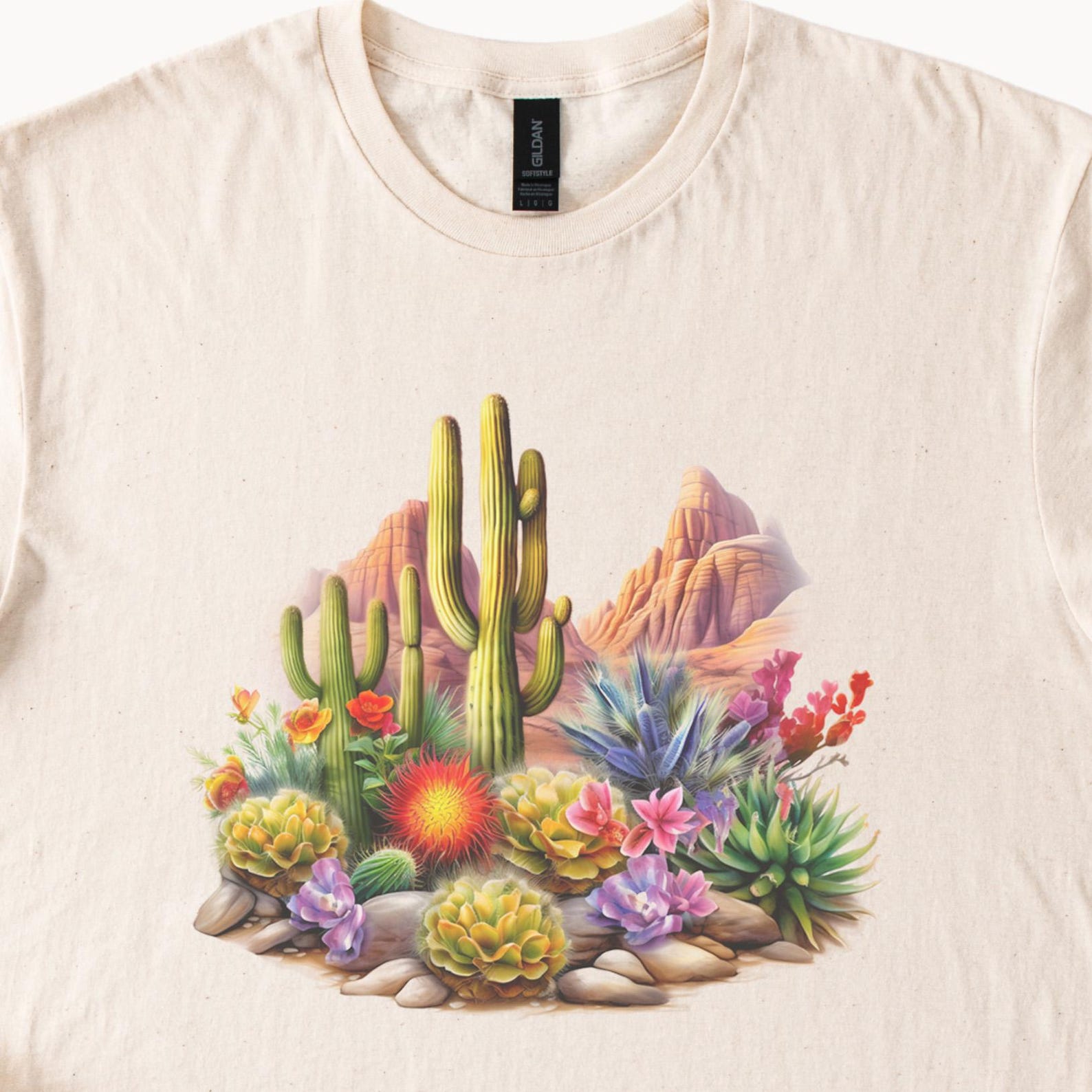 Desert Cactus Graphic T Shirt Blooming Cacti Botanical Art Nature Lover Tee Southwest Succulent Plant Shirt 120