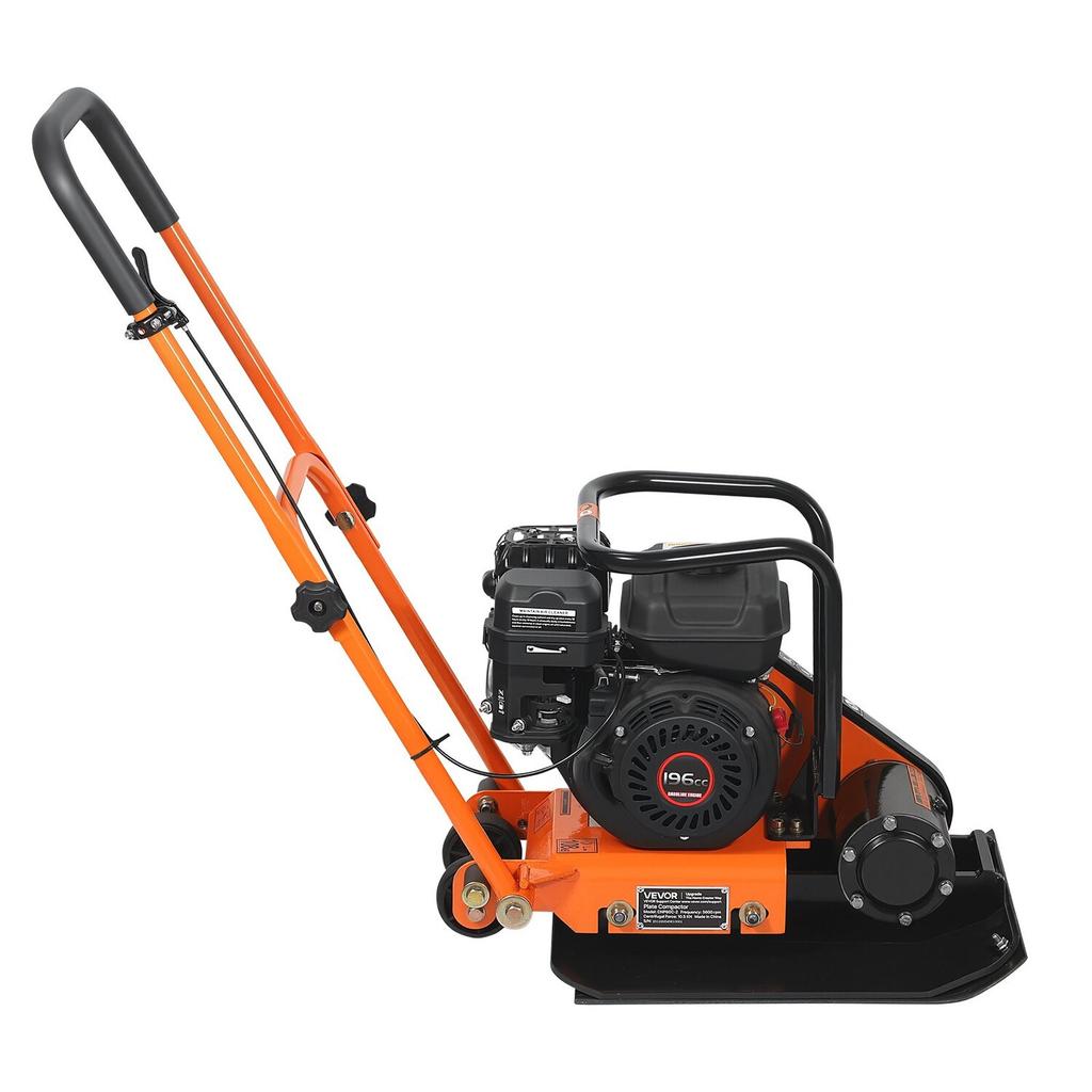 Plate Compactor, 6.5 HP 196CC Gas Engine, 5600 VPM Vibrating Ground Rammer, 10.5 kN Compaction Force, 51 X 37 Cm Plate, Walk Behind Compactor for