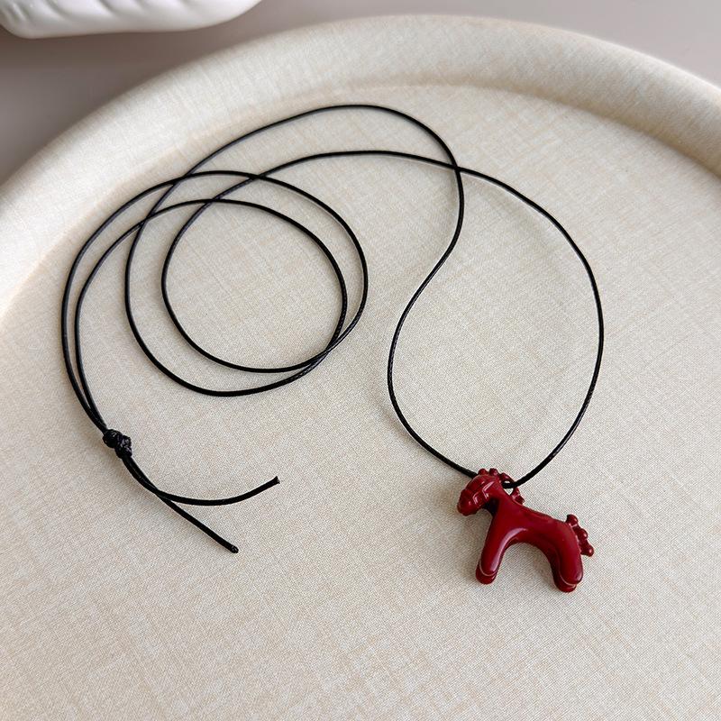 LATS Fashion Colorful Horse Pendant Long Necklace for Women Adjustable Sweater Chain Necklaces Jewelry Gifts Accessories