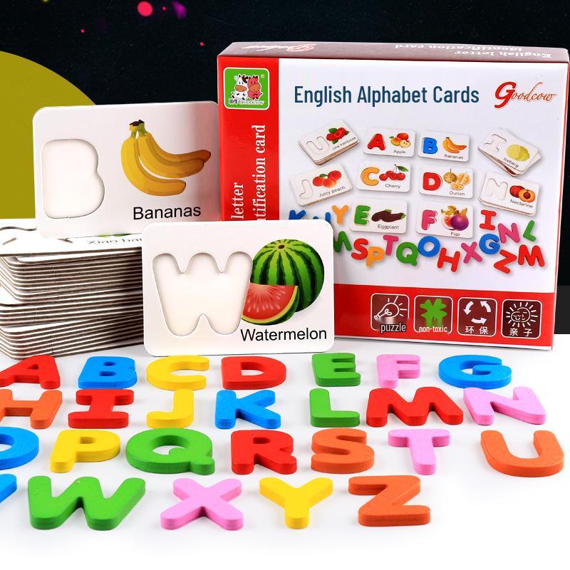 Wooden Montessori Fruits & Vegetables Alphabet Puzzle Cards for Early Childhood Education