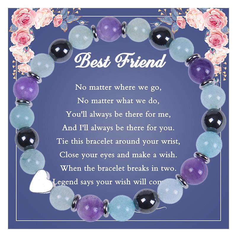 

2025 Amethyst & Peach Heart Friendship Bracelet with Gift Card - 8mm Natural Stone