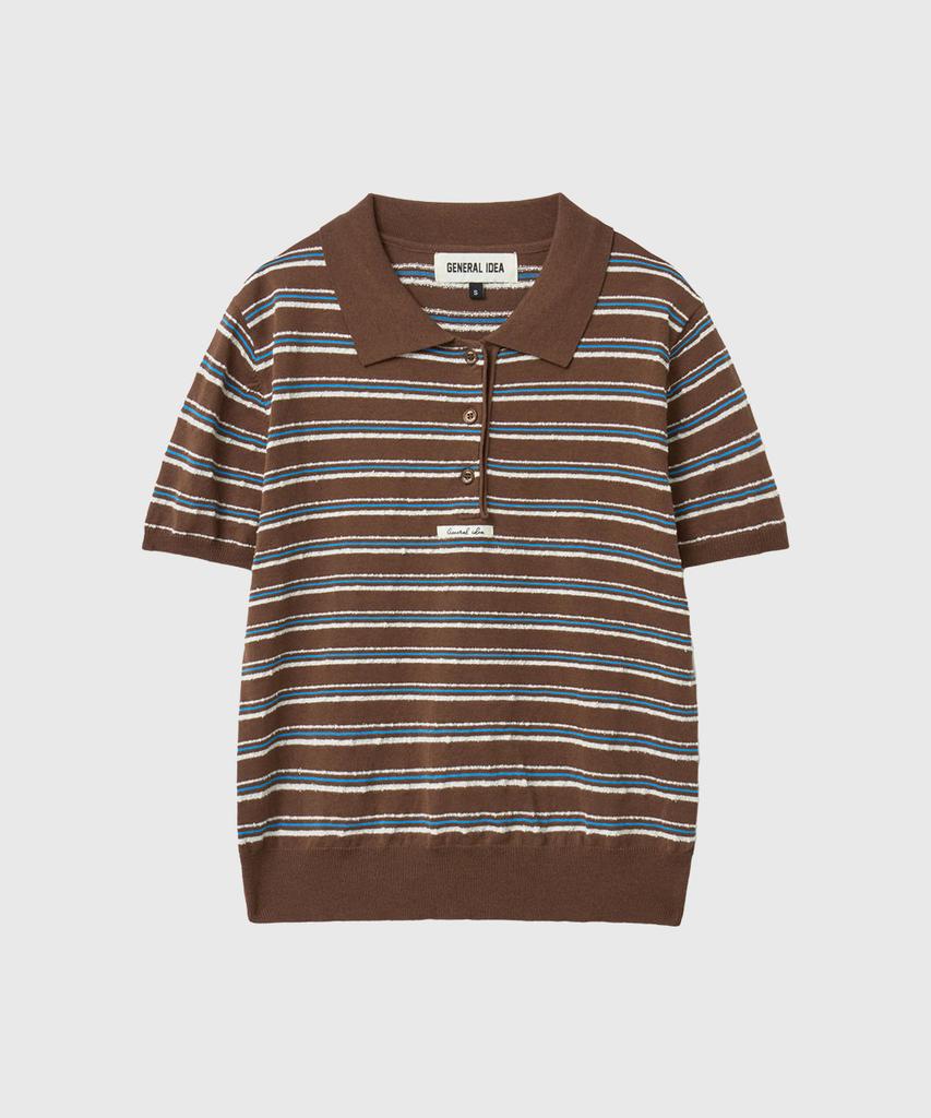 GENERALIDEA Striped Collar Half Knit [Brown] / Gf2Lkp525