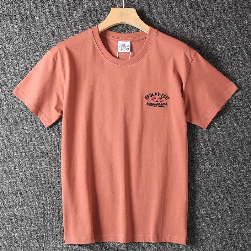 Foreign Trade Cut the Tag Off Tail Goods Skin-friendly Sanding Cotton Letter Embroidery Summer New Men's Fashion Round Neck Short Sleeve T-shirt