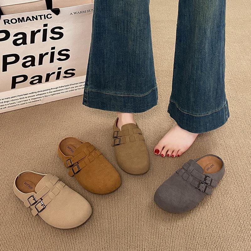 Four Seasons Versatile Retro Women's Outer Wear Inner Height Increase Baotou Half Drag One Pedal Casual Maternity Cool Slippers