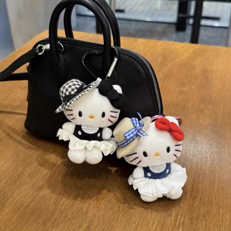 Kawaii KT Cat Plush Keychain Cute Cartoon Plush Doll Pendant Women Bag Accessories Car Key Ring Girls Birthday Gift Party Favors