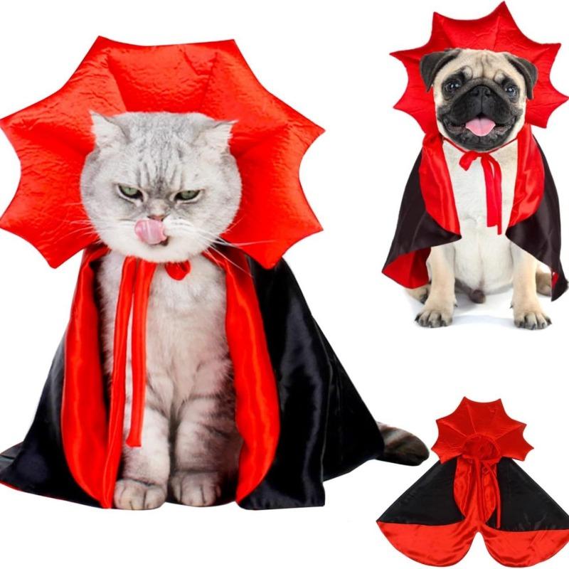 1pcs Halloween Pet Vampire Cape Stand Collar Cat Dog Cloak Witch Costume Party Lightweight Polyester Cloak Photo Props