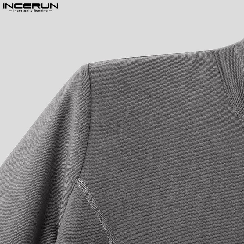 INCERUN Men Mockneck Short Sleeve Solid Color Casual Fittd T-shirts Tops