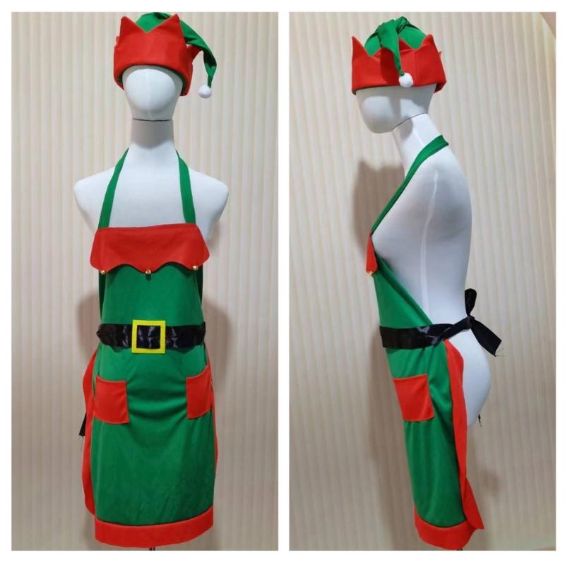 Elf Apron Cooking Aprons Kitchen Apron Christmas Apron and Hat Set Waitress Apron Christmas Elf Hat for Women Man