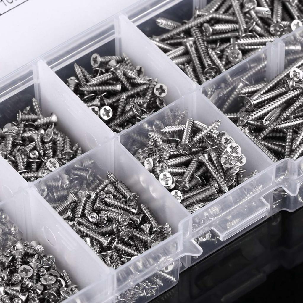 800pcs M2 Cross Drive Flat Head Self‑Tapping Screws Woodworking Fastener with Box