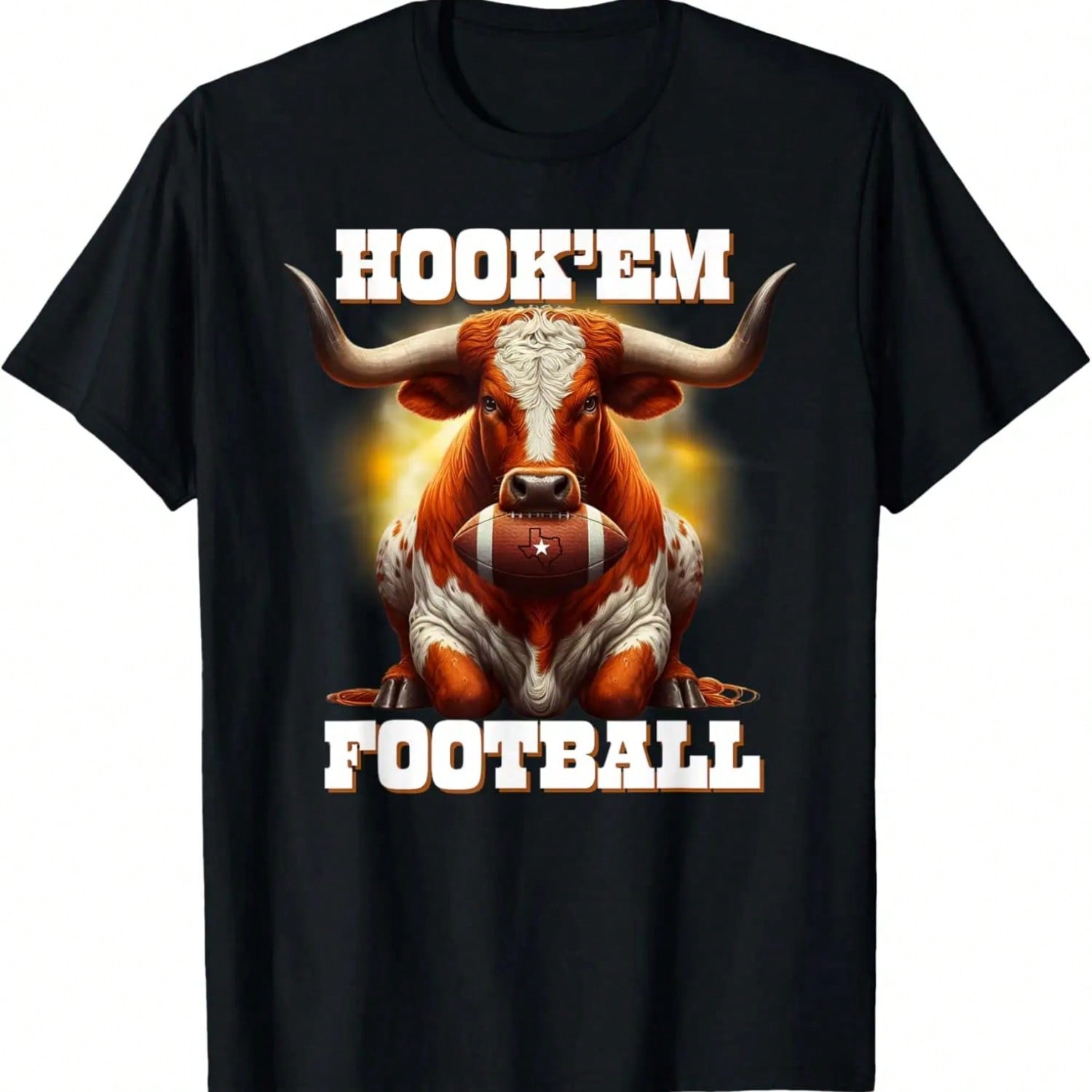 Hook em State Of Texas Football With Hair And Horns T-Shirt.Jpg S разноцветный