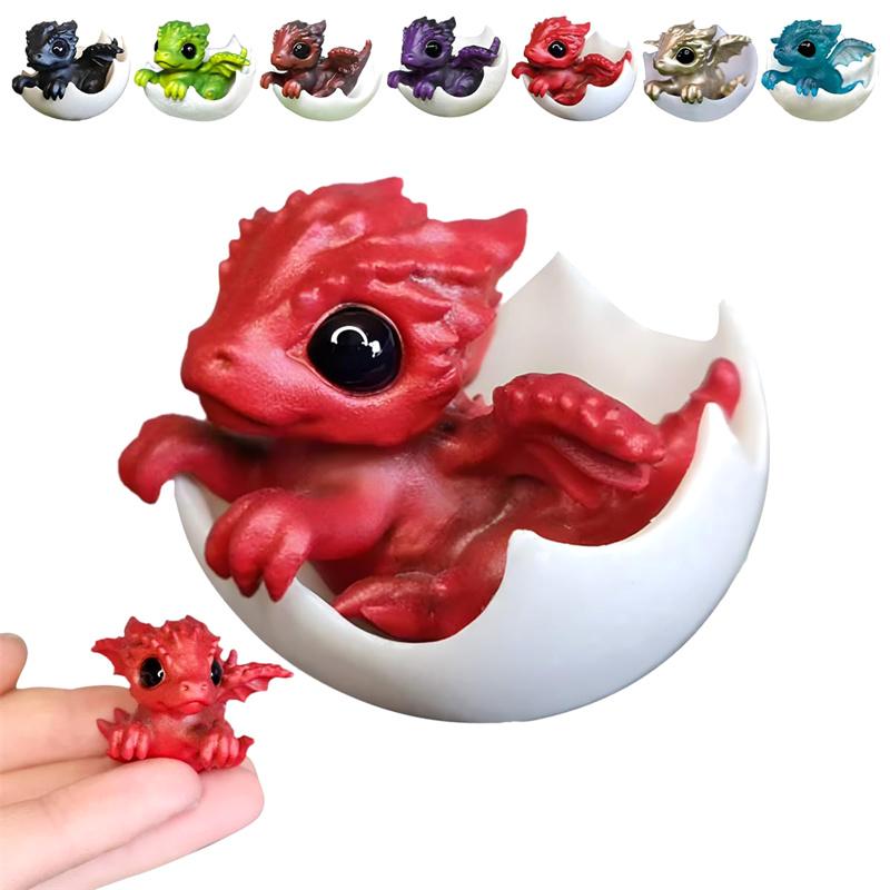 Дракончик-новорожденный в яйце 3D Мини-арт Статуэтка дракона Маленькая миниатюра вылупляющегося дракона Дракончик-новорожденный Прозрачная смола цвета океана A6