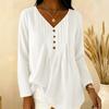 Women's Pleated V Neck Long Sleeve Blouse Button Detail Casual Lightweight Top for Work or Everyday Wear
