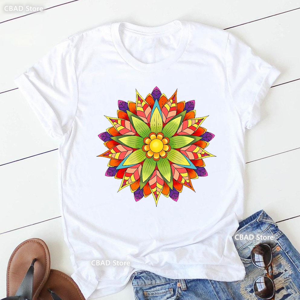 2024 Hot Sale Colorful Mandala Print Tshirt Girls Yoga Succulent Love T Shirt Women Zen Hobo Boho Paix Tshirt Female Streetwear