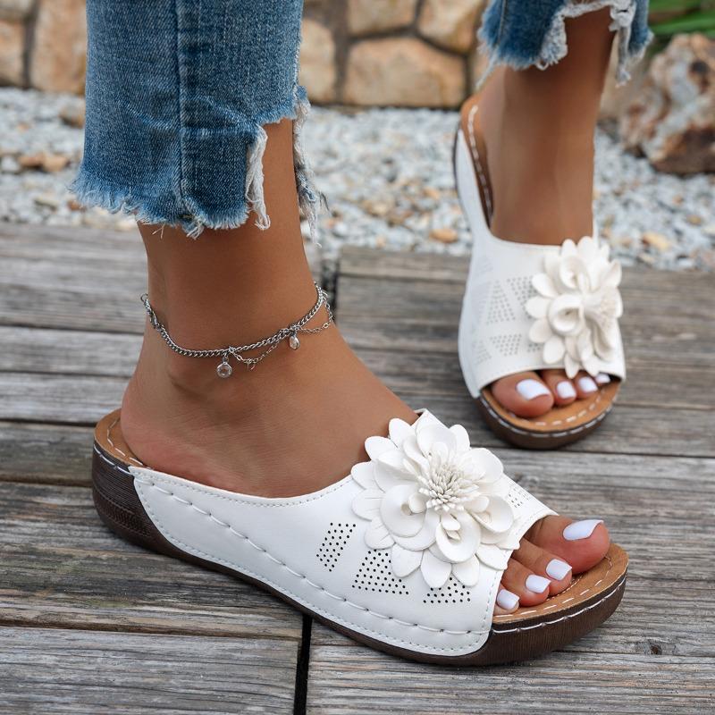 Wedge Slippers Women's Summer 2025 New Flower Cut-out Platform Plus Size Open-toe Sandals
