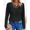 Women's 3XL Bottoming Shirt T-shirt Spring and Autumn Casual Solid Color Lace Stitching Round Neck Long-sleeved T-shirt