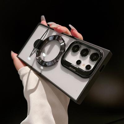 Etui z magnetycznym obiektywem i metalowym pierścieniem do Samsung Galaxy S24 S23 S22 Ultra Plus FE, szklana folia ochronna do obiektywu Magsafe