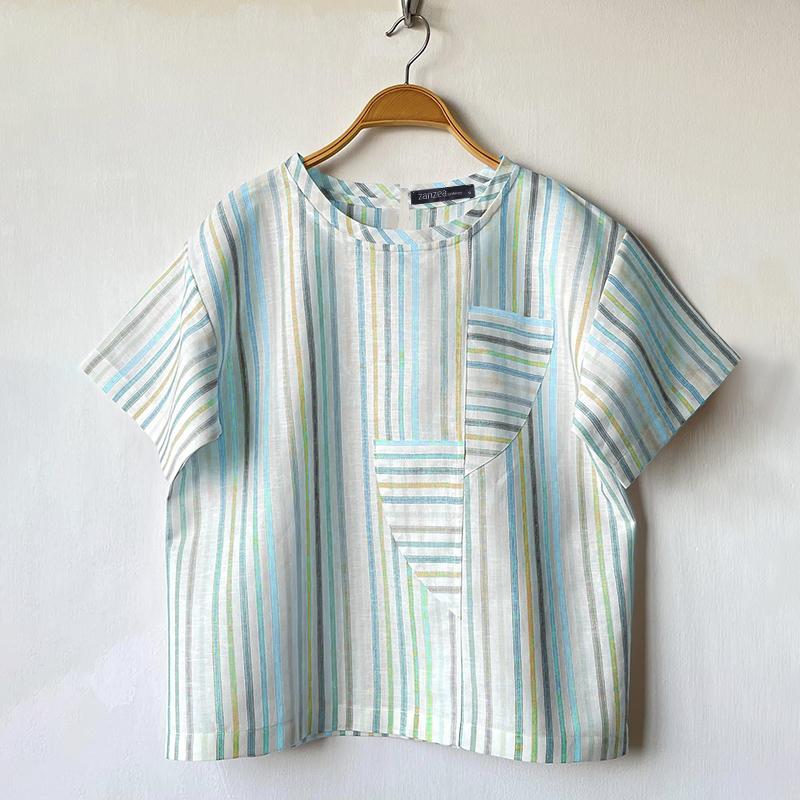 

ZANZEA Женская летняя повседневная блузка с круглым вырезом и коротким рукавом в полоску 2XL