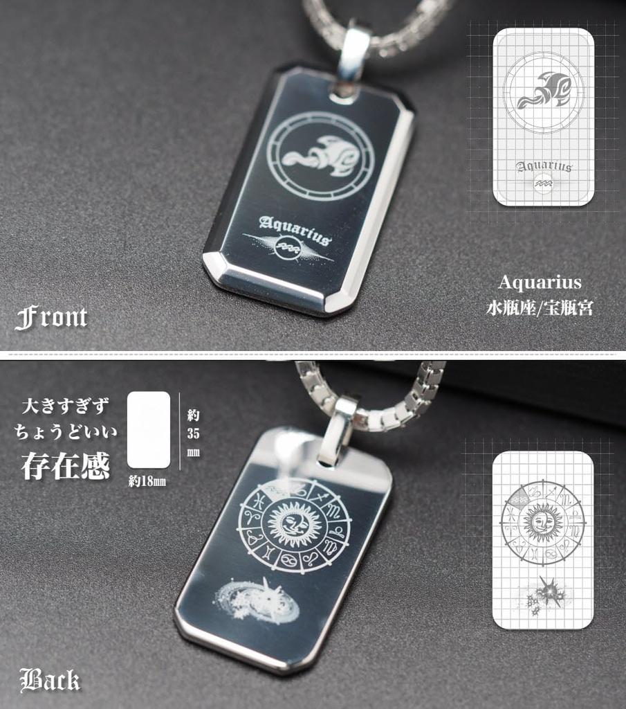 Necklace SPTSC12 Zodiac Tungsten Alloy Mirror Rounded Leather Marking [Spirit316] Men's Pendant, Top, Finish, Corners, (Aquarius)