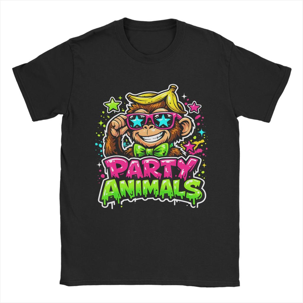 Party Animals Baseball Monkey T Shirt Unisex Pure Cotton Vintage TShirt Crewneck Tees Short Sleeve Clothing Big Size