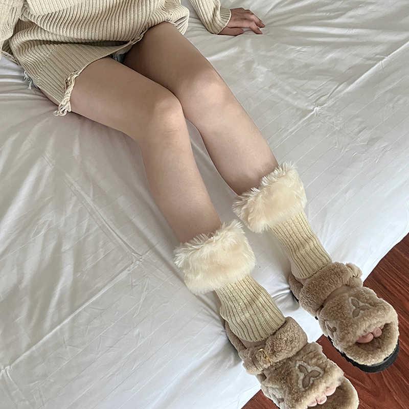 Koselige Strikkede Plysjsokker & Stilige Pelsstøvletter - Varme, Allsidige og Søte Leggvarmere for Høst/Vinter