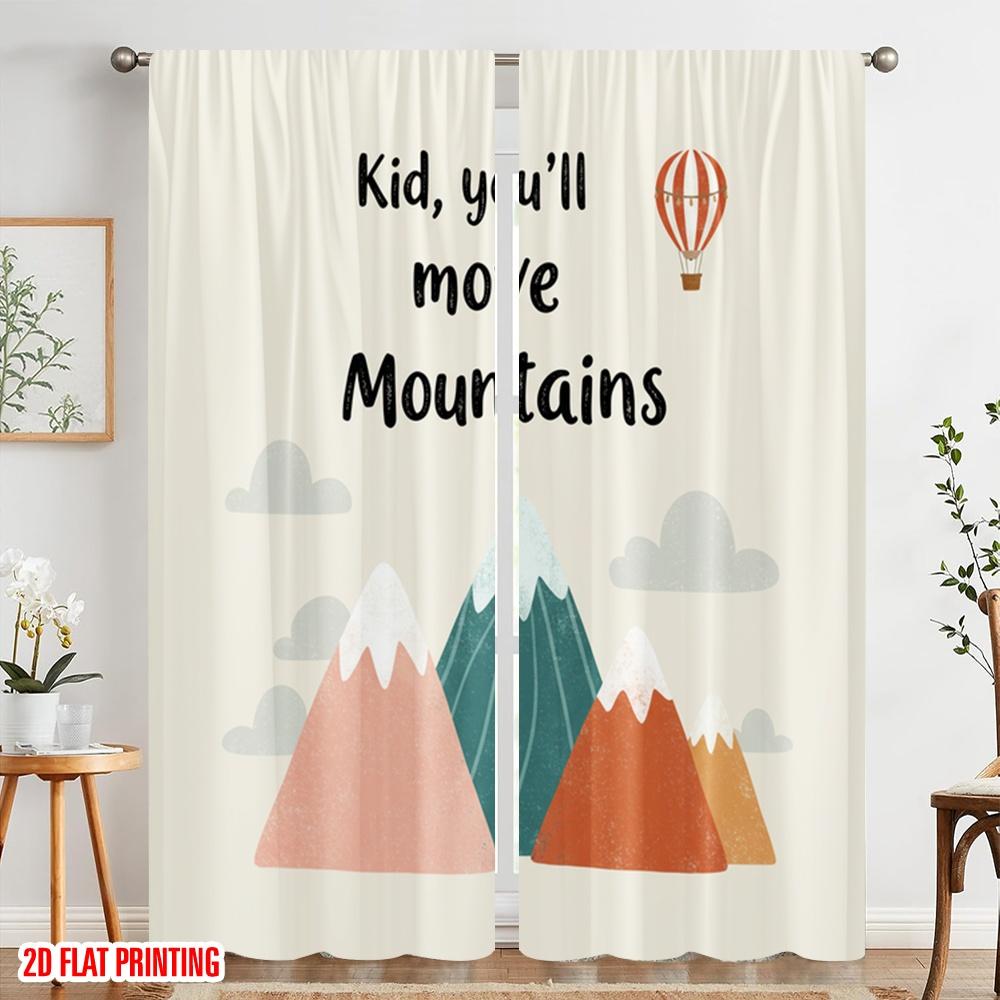 2pcs 2D Flat Printing Window Curtains Inspirational Mountains Adventure Quote Polyester Without Electricity Seasonal Party &