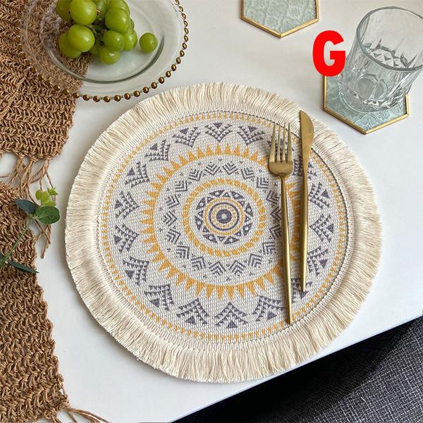 Runde Tischsets, rundes Tischset mit Boho-Quasten für Esstisch, wärmeisolierendes Tischset für die Küche, 33 cm