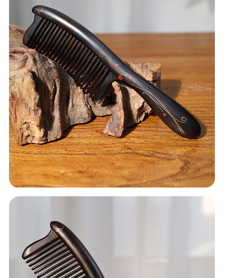 Heart-Shaped Cloisonné Copper and Zitan Wood Comb with Mortise and Tenon Jointing – Handmade for Smooth Hair