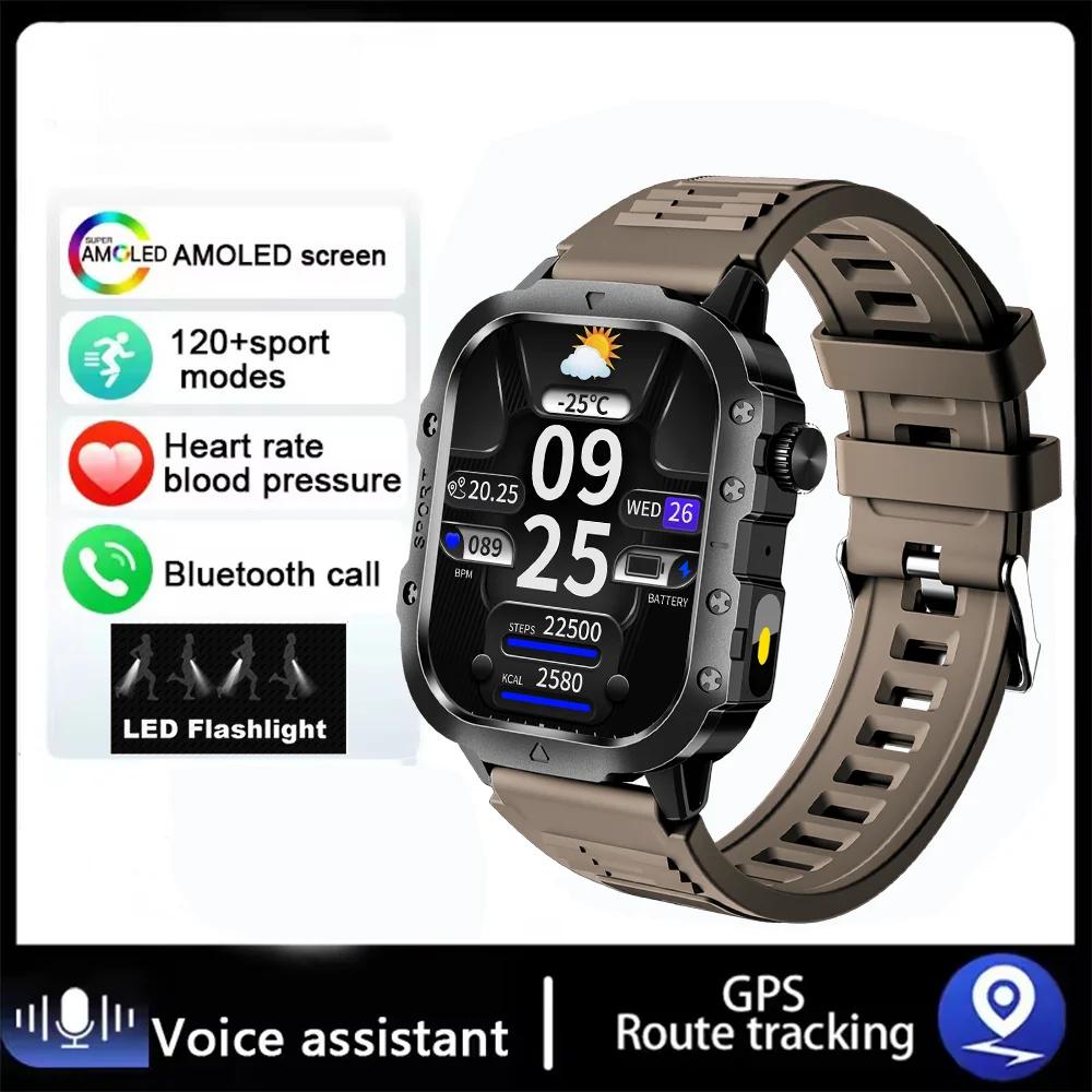 New For Android Military Smart Watch Men Flashlight Heart Rare Waterproof Outdoor Sports Tracker Wireless Calling Smartwatch