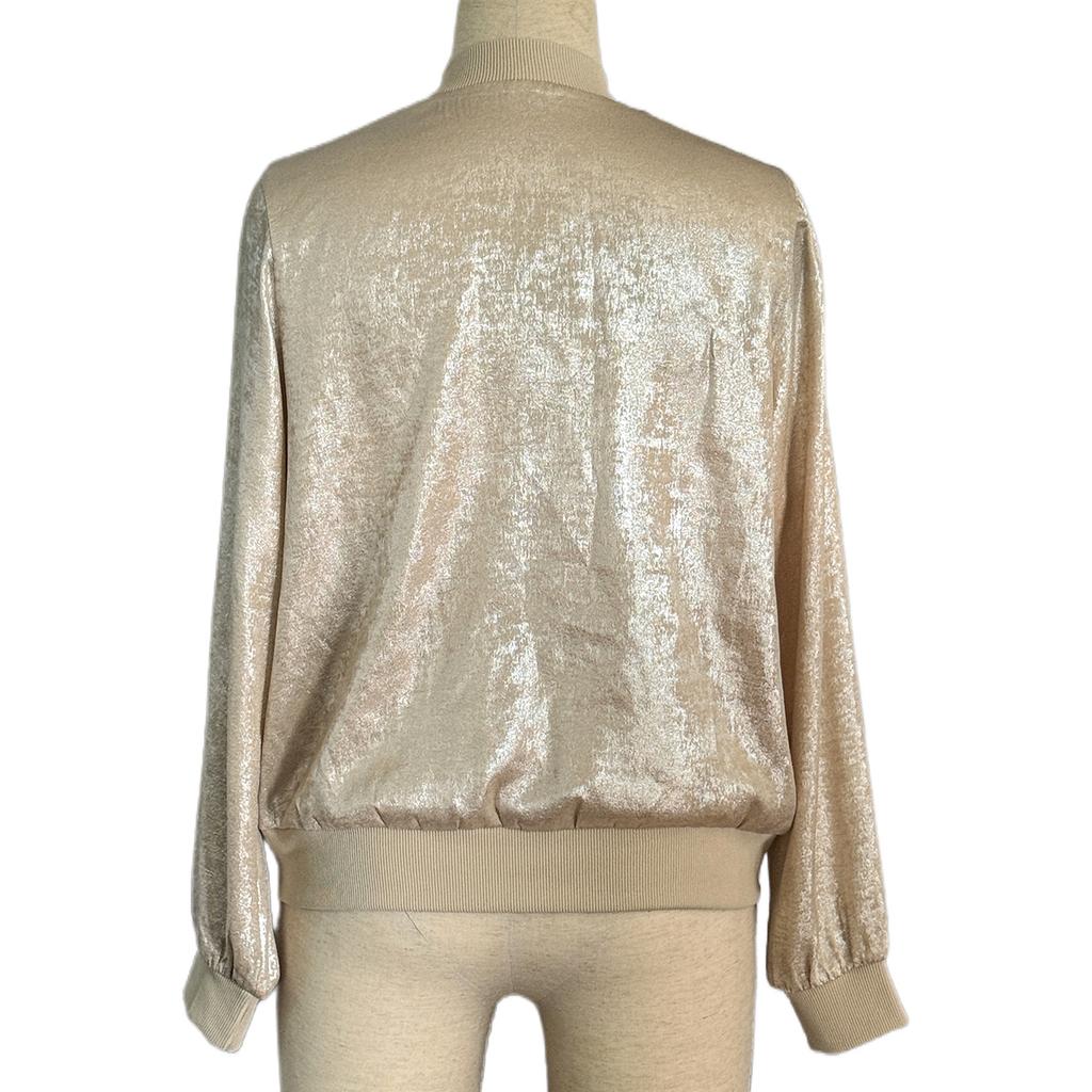 Women Spring Autumn Casual Long Sleeve Solid Color Baseball Neck Zip Jacket Coat